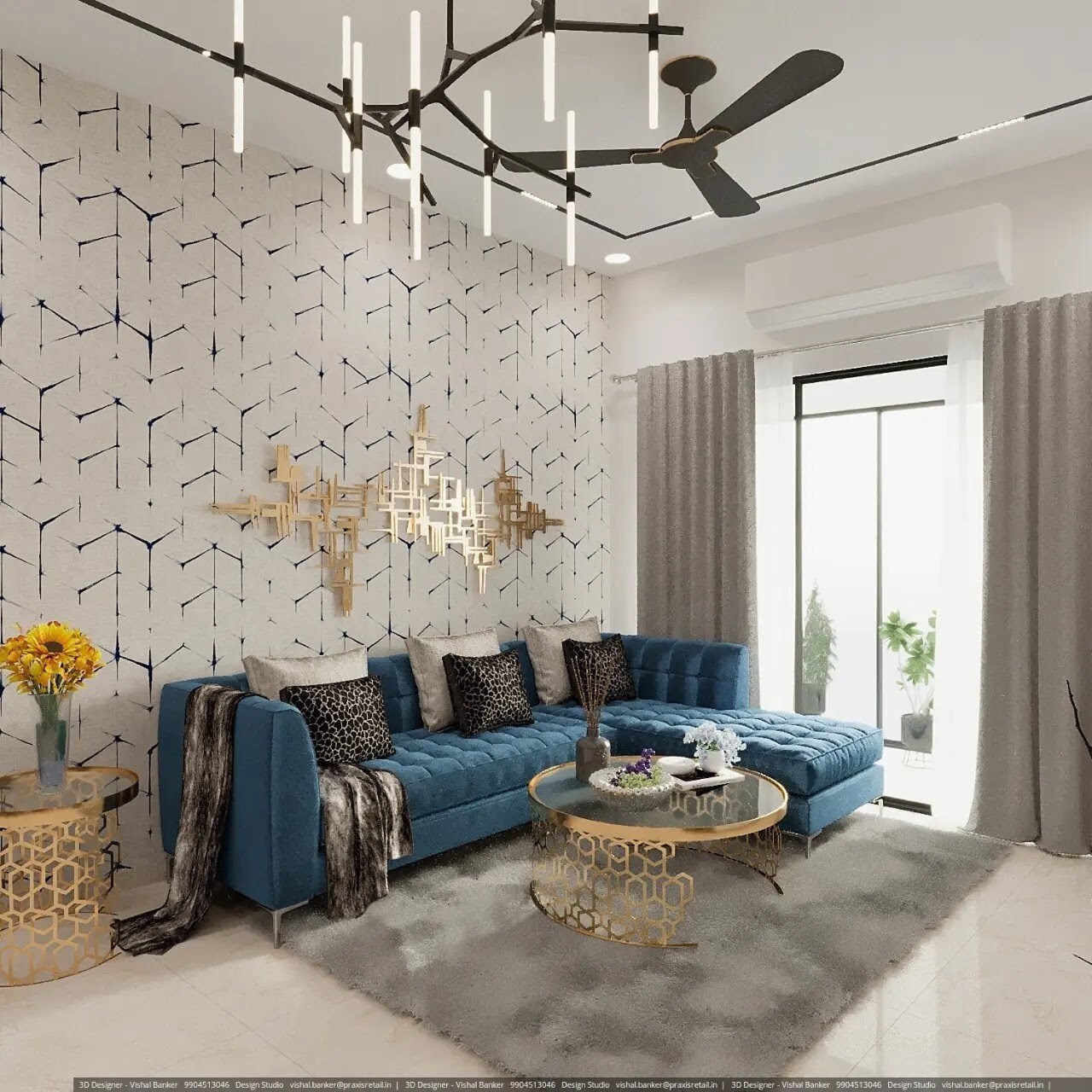 Contemporary Tufted Blue Lounge