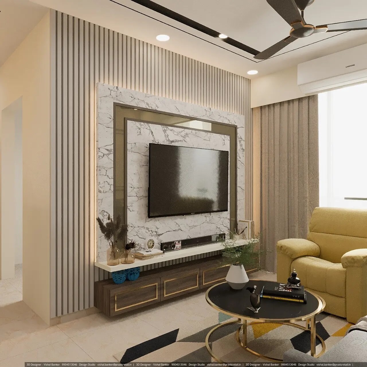 Calacatta Marble TV Media Wall