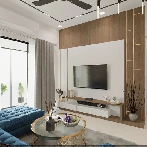 Natural Walnut & Brass TV Media Elevation